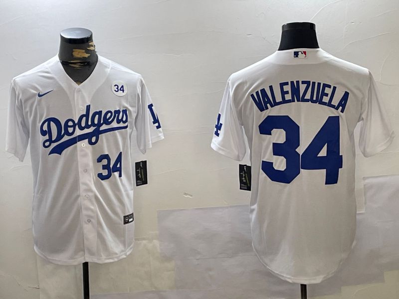 Men Los Angeles Dodgers 34 Valenzuela White Game 2024 Nike MLB Jersey style 11208
